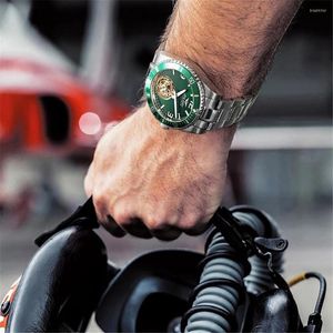 Relojes de pulsera JINLERY Green Water Ghost Skeleton Tourbillon, reloj mecánico de cuerda manual para hombre, reloj de marca superior, correa de acero de lujo para hombre