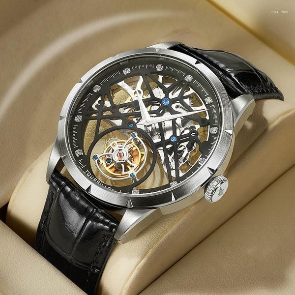 Relojes de pulsera JINLERY Luxury Skeleton Tourbillon Reloj mecánico para hombres Mechan Hand Wind Reloj impermeable Relogio Masculino