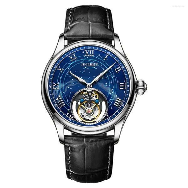 Mujeres de pulsera Jinlery Men Watch Skeleton Tourbillon Mechón de viento MUNCA MULTA MUCHA MULVICIÓN ACERADO ACERDAD DE ACERO INOXIMO CRISTAL Luminoso