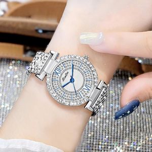 Relojes de pulsera JLANDA Luxury Full Diamonds Watch Mujer Acero inoxidable Moda Plata Cuarzo Simple Rhinestone Ladies Reloj de pulsera