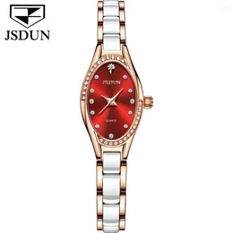 Relojes de pulsera JSDUN 8842 Reloj de moda de cuarzo Regalo Elipse-dial Reloj de cerámica