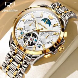 Polshorloges Jsdun 8945 Originele Men's Automatic Mechanical Watch Fashion Tourbillon Skelet Waterdichte kalender