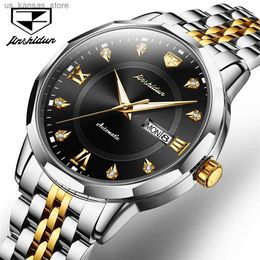 Polshorloges JSDUN 8948 Luxe bedrijf Golden Automatic For Men Auto Auto datum Roestvrij staal waterdichte polsbolman Original240409