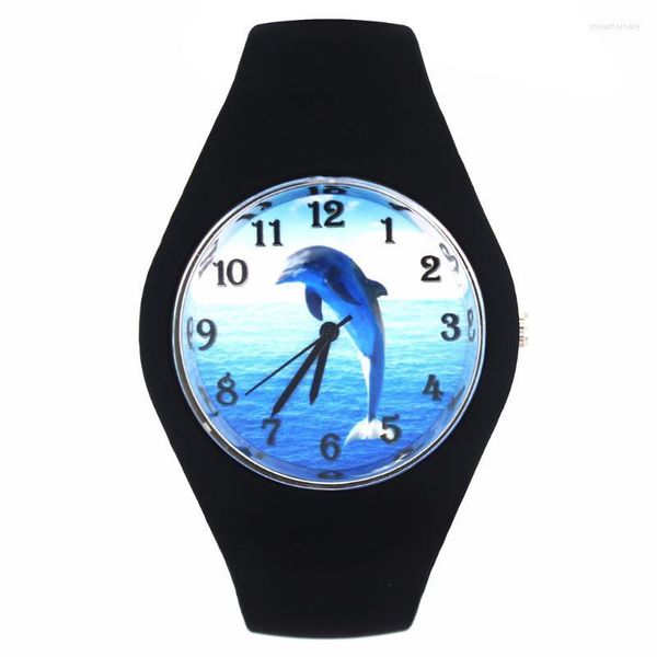 Relojes de pulsera Salto Delfín Acuario Peces Mar Animal Patrón Mujeres Hombres Moda Banda de silicona Deporte Reloj de pulsera de cuarzo Relojes de pulsera Moun22