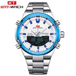 Polshorloges Kat-Wach 2023 Brand Dual Time Zone Waterdichte roestvrijstalen horloge luxe cadeau fit herenhorloges