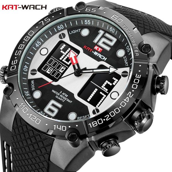 Montres-bracelets KAT-WACH Mode Hommes Sport Montre Quartz Analogique Date Horloge Étanche Montres Numérique Alliage Silicone Homme