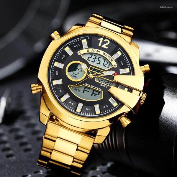 Montre-bracelets Kat-Wach Men Big Dial Wrist Montres Gold Top Male Horloge 2024 Black Quartz Double Display Chronograph Dropship