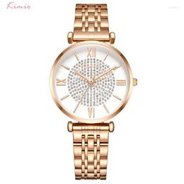 Relojes de pulsera Kimio Brand Women Dress Watch Luxury Ladies Crystal Roman Dial Reloj de pulsera de cuarzo Relojes de pulsera de acero inoxidable Relogio Femin