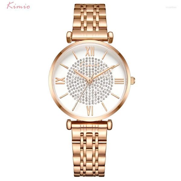 Relojes de pulsera Kimio Brand Women Dress Watch Luxury Ladies Crystal Roman Dial Reloj de pulsera de cuarzo Relojes de pulsera de acero inoxidable Relogio Femin