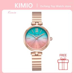 Polshorloges kimio gradiënt kleur kwarts horloge voor vrouwen roségoud eenvoudige wijzerplaat dames armband polshorloge mode klok