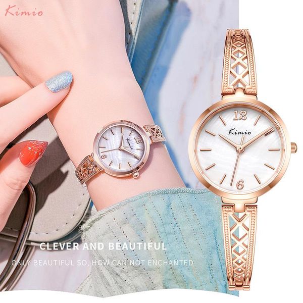 Relojes de pulsera Kimio Diseñador de cuarzo Reloj de mujer Rosegold Pulsera hueca Moda Vestido casual Reloj de pulsera femenino Drop 2021