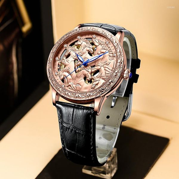 Relojes de pulsera KIMSDUN, reloj mecánico automático para hombre, luminoso, resistente al agua, esqueleto hueco, reloj de pulsera de cuerda automática a la moda para hombre