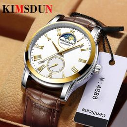 Relojes de pulsera Kimsdun de lujo para hombres de negocios, reloj mecánico automático, fase lunar, resistente al agua, deportivo, luminoso para hombre