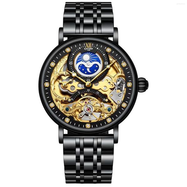 Montres-bracelets Kinyued automatique mécanique luxe homme montre squelette volant montre-bracelet étanche en acier inoxydable homme relojes