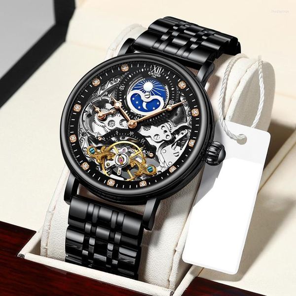 Montres-bracelets KINYUED affaires Tourbillon montres mécaniques montre automatique hommes Phase de lune montre-bracelet en acier complet Relojes Hombre