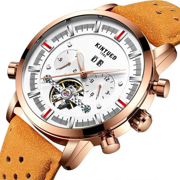 Montres-bracelets Kinyued Fashion Montre mécanique entièrement automatique pour hommes Multi-fonction Tourbillon évider