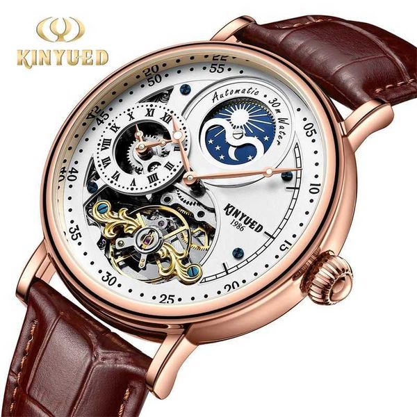 Montre-bracelets Kinyued Luxury Men Automatic Mécanique Mélange Two Zone Moon Phase Classic Mens Hites de poigne