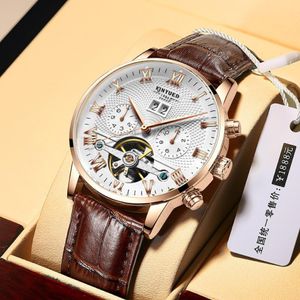 Polshorloges kinyued heren tourbillon automatisch horloge luxe modemerk lederen mechanische horloges zakelijke klok relojes hombre j012 2068