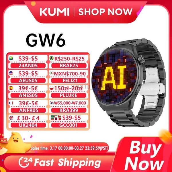 Relojes de pulsera KUMI GW6 1.43 Pantalla AMOLED siempre encendida Pantalla de acero mariposa ChatGPT AI asistente Reloj inteligente traje para gente de negocios 240319