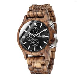 Montres-bracelets Kunhuang Montre pour hommes Mode Luxe Quartz Multifonctionnel Boîte-cadeau de sport en bois