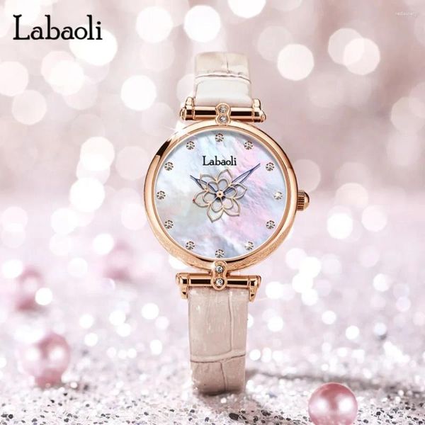 Montre-bracelets La Bo Li's Watch Petals Round Round Diamond Inlaid Women's Luxury Quartz Leather Strap étanche Relogios