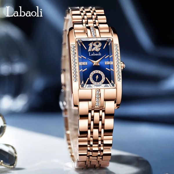 Armbanduhren LABAOLI Rechteck Quadrat Zifferblatt Frauen Edelstahl Armband Uhren für Damen Quarz Handgelenk Rote Weibliche Uhr 230911