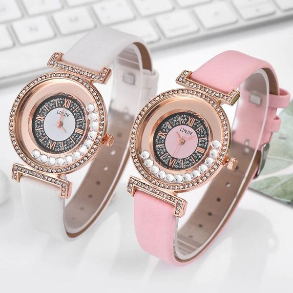 Relojes de pulsera Reloj de cuarzo a la moda para mujer, correa de cuero con tachuelas de diamantes, conjunto analógico de lujo para mujer, relojes rápidos exquisitos