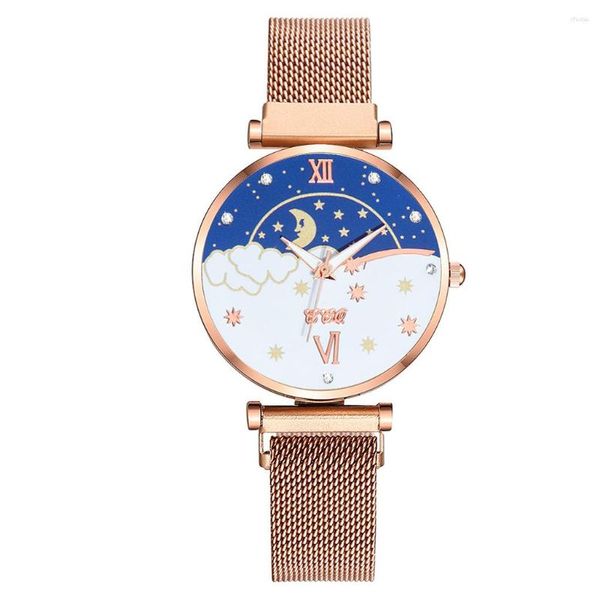 Relojes de pulsera para mujer, moda, sol, luna, estrella, esfera, relojes para mujer, correa magnética, diseño Original, informal, cuarzo con diamantes de imitación