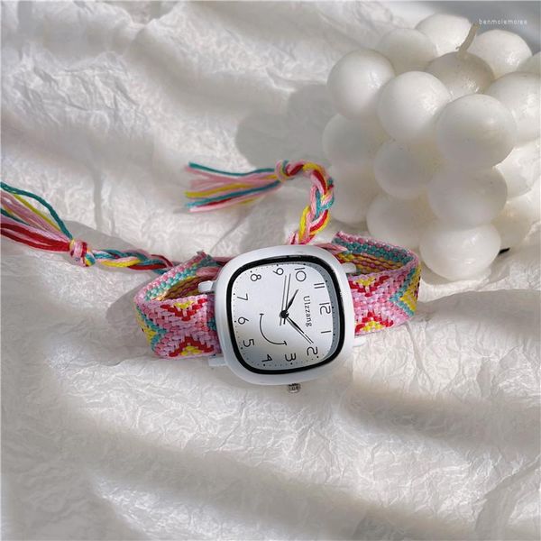 Relojes de pulsera para mujer de alta calidad estilo étnico reloj tejido moda mujer correa de lona reloj de pulsera de cuarzo chicas dulces regalos para estudiantes Relogio