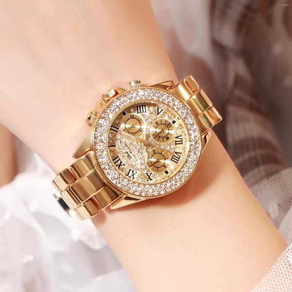 Montres-bracelets dames de luxe mode acier montres hommes cristal strass Reloj femme montre étincelant brillant grand cadran marque