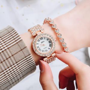 Polshorloges dameskwarts horloge strass armband combinatie set temperament elegant rosé goud relojeswristwatches 323m