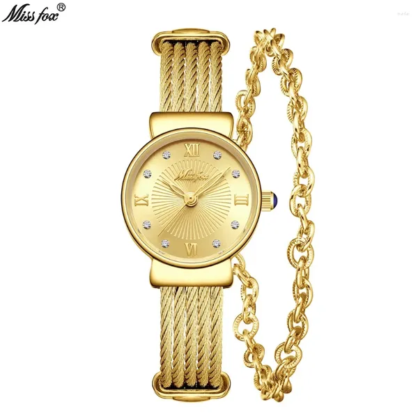 Mujeres de pulsera Damas de cuarzo Relojes Gold Pulsera abierta para mujeres Pequeñas Mujeres Moda Moda elegante con diamantes Reloj