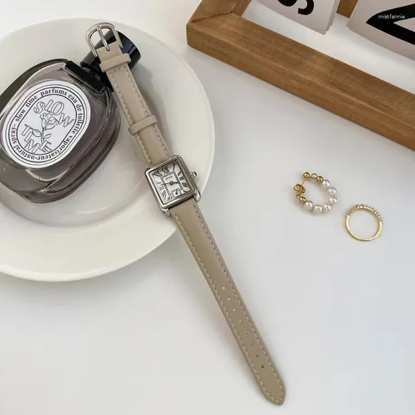Relojes de pulsera Reloj de pulsera rectangular para mujer Reloj de pulsera de cuero con esfera retro para mujer Reloj de pulsera de cuarzo analógico elegante para relojes de regalo