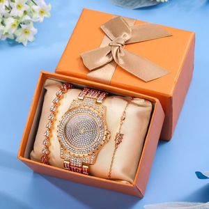 Montre-bracelets pourdies Rose Gold Watch Luxury Femmes Bracelet Quartz Watches Gift Sett Diamond Wristwatch Elegant Reloj Mujerwristwatches