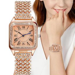 Montres-bracelets dames carré luxe diamant ensemble Rome marque montre à Quartz mode 2023 Simple en acier inoxydable robe horloge montres