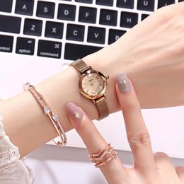 Relojes de pulsera para mujer, relojes con banda de malla de acero, reloj de pulsera informal a la moda para mujer, reloj dorado de lujo para mujer, hora de amor para chica, regalo para adolescentes