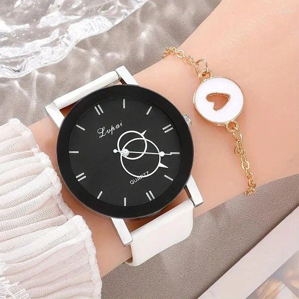 Montre-bracelettes bracelet bracelet ensemble sangle en cuir analogue quartz wristwatch simple mobile de design mode robe décontractée pour femmes relogio