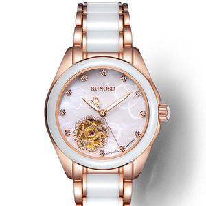 Montres-bracelets Dames Montre Élégante Mode Rose Or Zircon Coquille Cadran Miyota Mouvement Mécanique En Acier Inoxydable Bracelet En Céramique 8158L