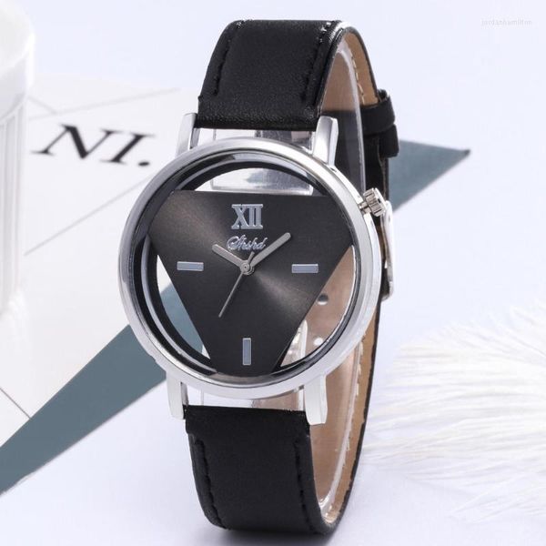 Montres-bracelets dames montre mode triangle style quartz tendance simple bracelet en cuir femme fille luxe étudiant horloge relogio