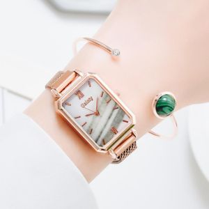 Muñecos de pulsera Relojes de damas Conjunto de rectángulo dial elegante pulsh femenino maldito gradiente magnético regalo Zegarek Damski Women Watch 341i