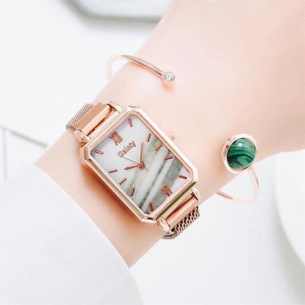 Montres-bracelets dames montres ensemble rectangle cadran élégant bracelet femme maille magnétique dégradé cadeau Zegarek Damski femmes montre 215q