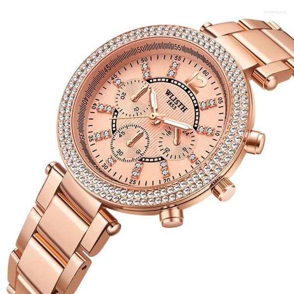 Montres-bracelets dames montres-bracelets robe or Rose Montre femmes cristal diamant acier inoxydable Quartz horloge Montre Femme