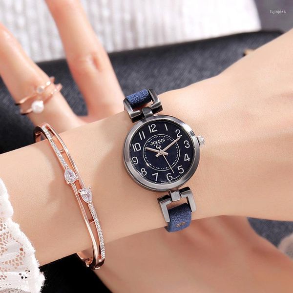 Montres-bracelets Dame Montre Femme Japon Quartz Heures Rétro Mode Style Antique Robe Bracelet Cuir Souple Fille Cadeau D'anniversaire Julius Box