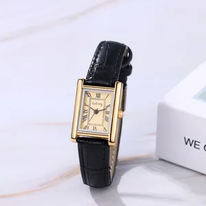 Montres-bracelets Lancardo Cuir Rectangulaire Femmes Petite Montre Argent Chiffres Romains Premium Bracelet PU Noir Femme Exquise