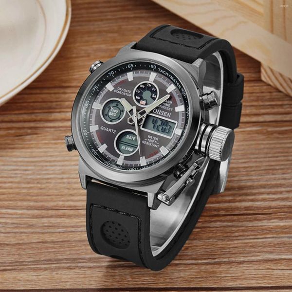 Montres-bracelets LANCARDO Montre tactique militaire pour hommes Champ étanche LED Lumineux Numérique Analogique Quartz Double Affichage Bracelet En Silicone