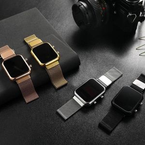 Montres-bracelets grand cadran rectangulaire numérique montre pour hommes sport mode en acier inoxydable hommes montres LED horloges de luxe électroniques