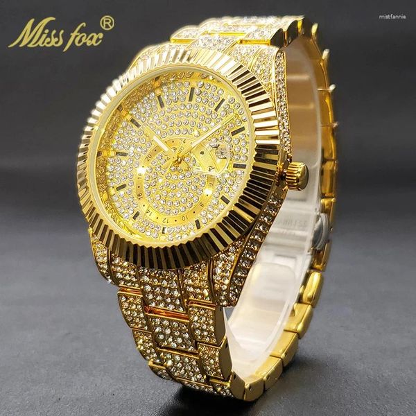 Mujeres de pulsera Goldia grande Reloj Gold Luxury Diamond Premium Hip Hip Hop Calendario Estilario Resistente al agua Mano Masculino Alta calidad