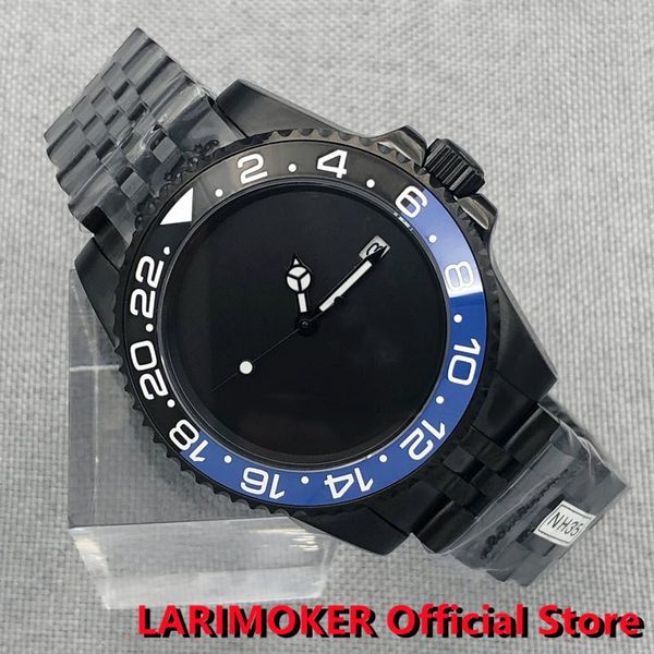 Relojes de pulsera LARIMOKER 100M Impermeable NH35A Negro PVD 40 mm Sin índice Automático Hombres Reloj de acero Jubilee Band BlackBlue Insert