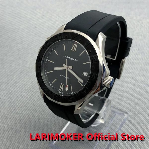 Relojes de pulsera LARIMOKER 2023 41mm números romanos de acero Japón NH35A movimiento hombres reloj esfera negra extremo curvo correa de goma luminosa