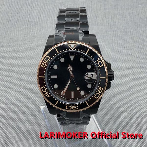 Relojes de pulsera LARIMOKER 40 mm Dorado Negro Submarino Oyster Pulsera Relojes Automático NH35 MIYOTA8215 PT5000 Cierre desplegable